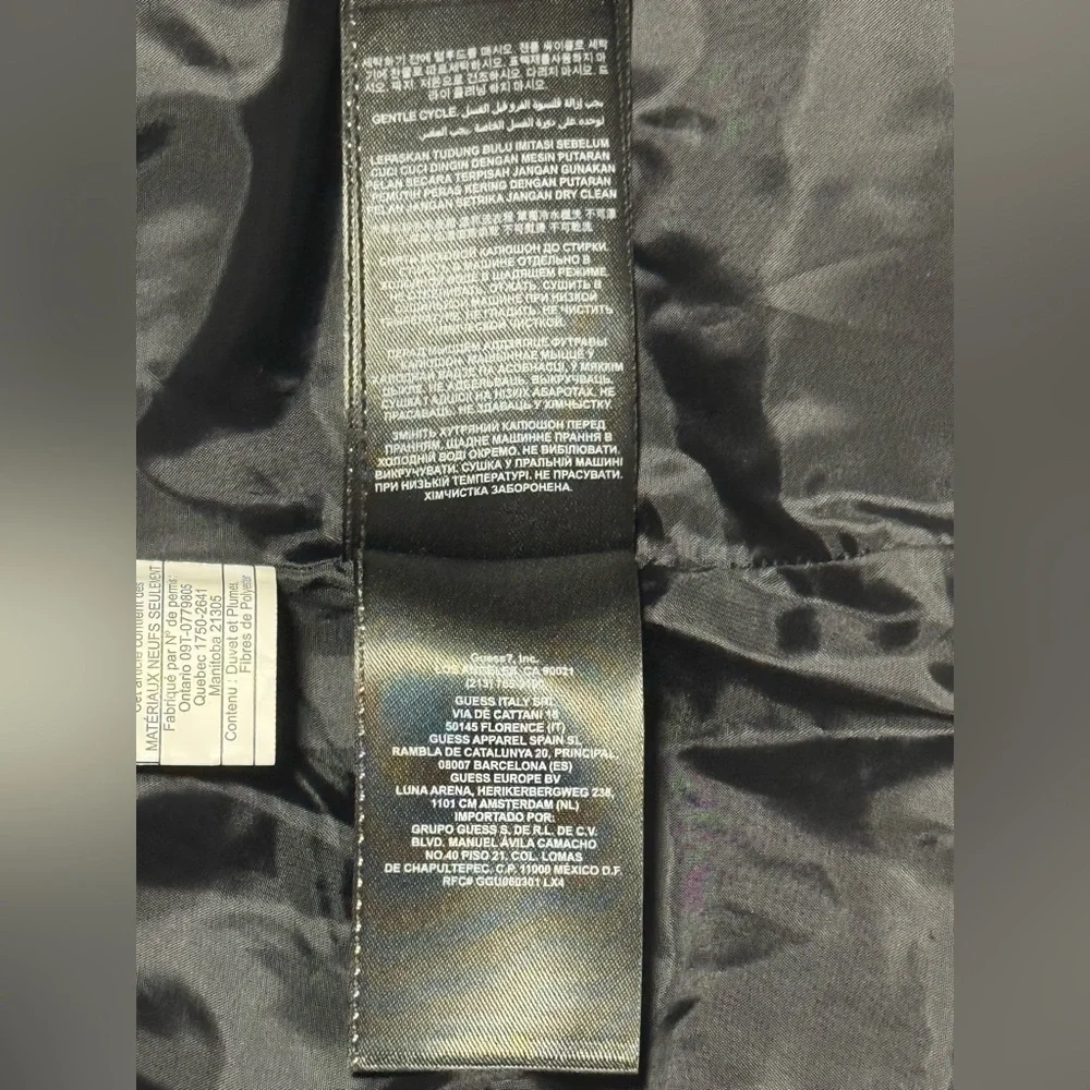 GUESS Black Shiny Puffer With Faux Fur Hoodie Ladies Size XL - Picture 12 of 12